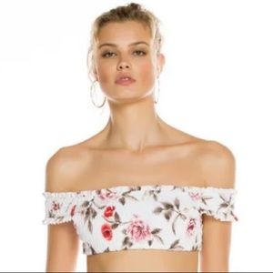 Agua Bendita Celia Jasmine Floral Ruched Off The Shoulder Bikini Top